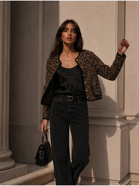 Chaqueta Leopardo Botones Dorados Mujer  4