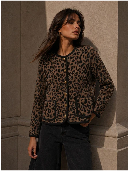 Chaqueta Leopardo Botones Dorados Mujer  6
