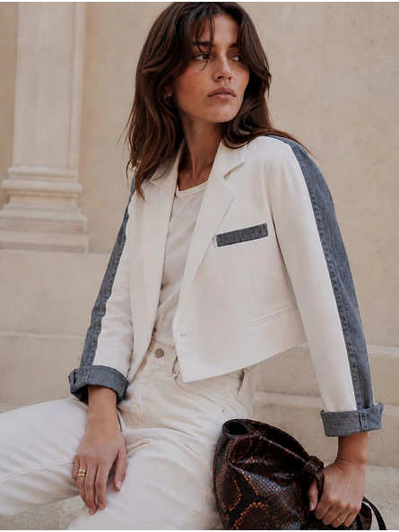 Chaqueta Crop Blanca Mujer con Mezclilla  2