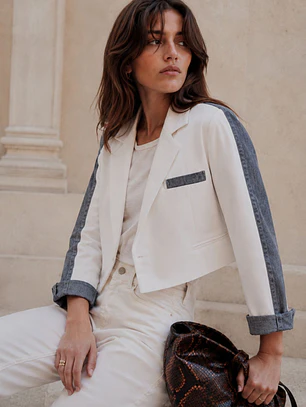 Chaqueta Crop Blanca Mujer con Mezclilla 