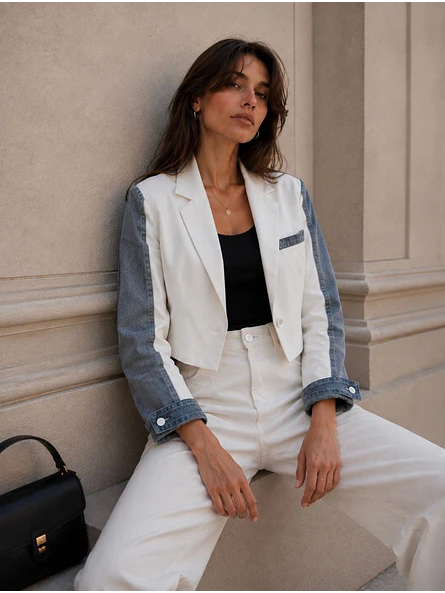 Chaqueta Crop Blanca Mujer con Mezclilla  1