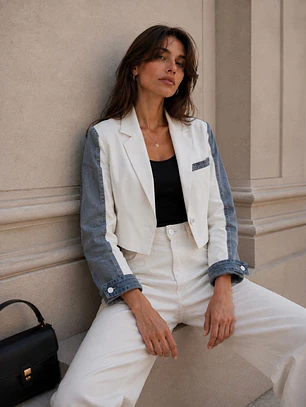 Chaqueta Crop Blanca Mujer con Mezclilla 