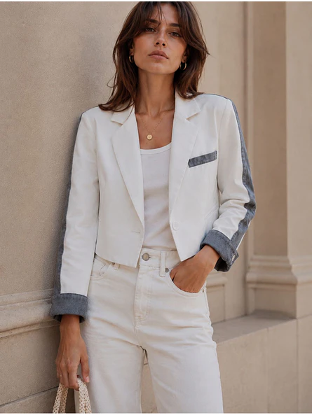 Chaqueta Crop Blanca Mujer con Mezclilla  5