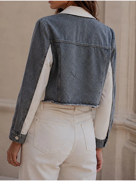Chaqueta Crop Blanca Mujer con Mezclilla  10