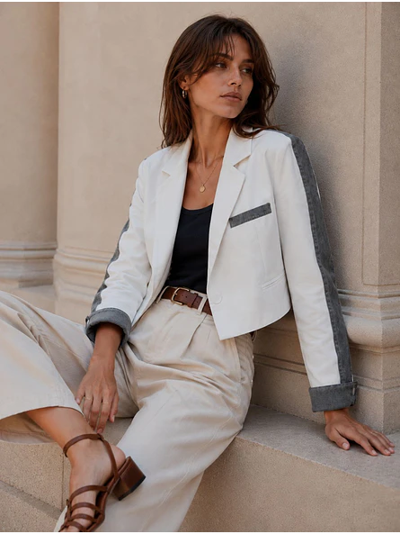 Chaqueta Crop Blanca Mujer con Mezclilla  6