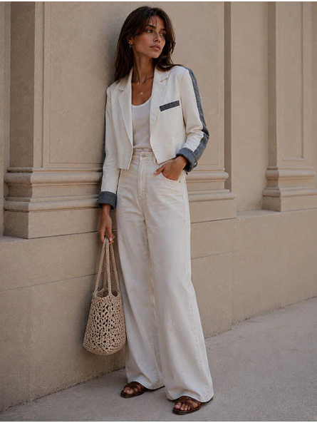 Chaqueta Crop Blanca Mujer con Mezclilla  9