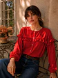 Blusa Roja Mujer con Vuelos Manga Larga - Miniatura 4