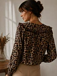 Blusa Animal Print Café Mujer Manga Larga Cuello Volantes - Miniatura 4