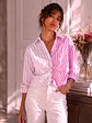Blusa Rosada Mujer Rayas Asimétrico Fruncido Frontal - Miniatura 1