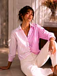 Blusa Rosada Mujer Rayas Asimétrico Fruncido Frontal - Miniatura 2