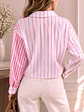 Blusa Rosada Mujer Rayas Asimétrico Fruncido Frontal - Miniatura 7