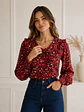 Blusa Animal Print Roja Mujer Manga Larga Cuello Vuelos - Miniatura 1