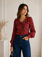 Blusa Animal Print Roja Mujer Manga Larga Cuello Vuelos - Miniatura 2