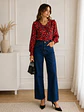 Blusa Animal Print Roja Mujer Manga Larga Cuello Vuelos - Miniatura 4