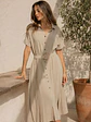 Vestido Midi Mujer Beige con Cinturón - Miniatura 1