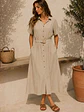 Vestido Midi Mujer Beige con Cinturón - Miniatura 2