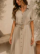 Vestido Midi Mujer Beige con Cinturón - Miniatura 3