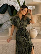 Vestido Camisero Animal Print Verde Mujer - Miniatura 4