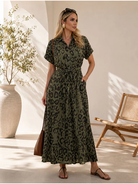 Vestido Camisero Animal Print Verde Mujer 3