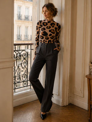 Polera Beatle Animal Print Mujer Cuello Alto Manga Larga