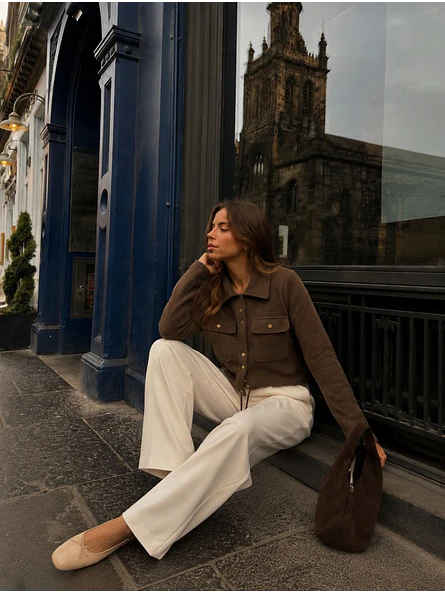 Chaqueta Lanilla Mujer Café Botones Dorados Invierno 2026 6
