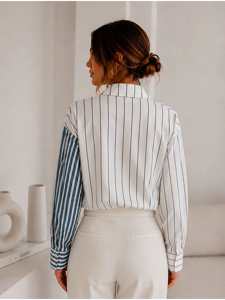 Blusa Rayas Azul Mujer Manga Larga  5