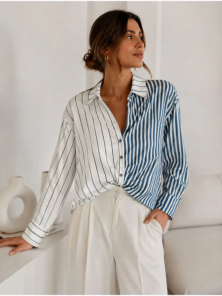 Blusa Rayas Azul Mujer Manga Larga  1