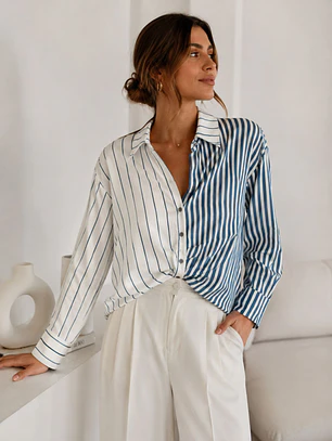 Blusa Rayas Azul Mujer Manga Larga 