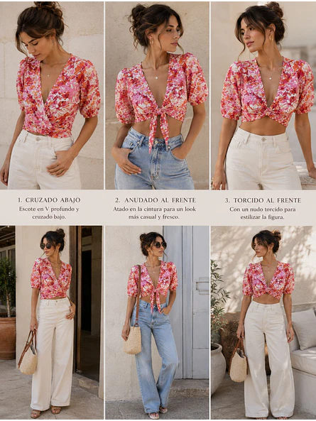 Top Floreado Mujer 3 formas Viscosa Multiforma 4