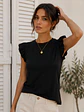 Polera Básica Mujer Negra de Rib con vuelos - Miniatura 1
