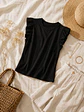 Polera Básica Mujer Negra de Rib con vuelos - Miniatura 6