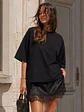 Polera Oversize Negra Asimétrica Con Encaje Manga Corta Mujer - Miniatura 1