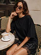 Polera Oversize Negra Asimétrica Con Encaje Manga Corta Mujer - Miniatura 5