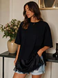 Polera Oversize Negra Asimétrica Con Encaje Manga Corta Mujer - Miniatura 6
