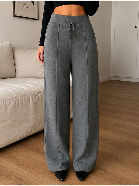 Pantalón Palazzo Gris Forrado Térmico Mujer 2