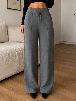 Pantalón Palazzo Gris Forrado Térmico Mujer