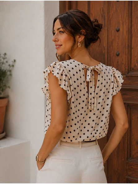 Blusa Lunares Escote V Vuelos Mujer 10