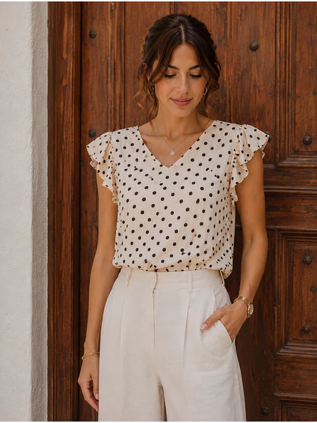 Blusa Lunares Escote V Vuelos Mujer 11