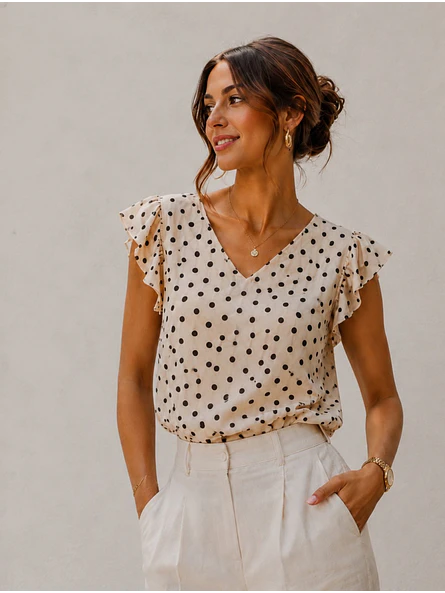 Blusa Lunares Escote V Vuelos Mujer 8