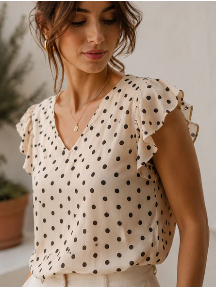 Blusa Lunares Escote V Vuelos Mujer 7