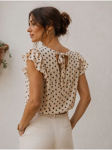 Blusa Lunares Escote V Vuelos Mujer 12