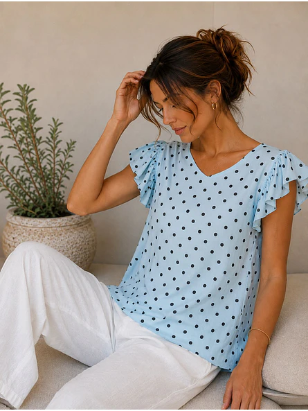 Blusa Lunares Escote V Vuelos Mujer 2