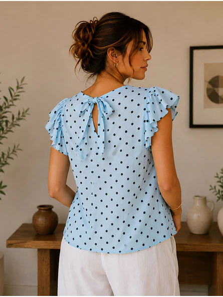 Blusa Lunares Escote V Vuelos Mujer 3