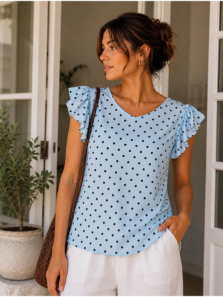 Blusa Lunares Escote V Vuelos Mujer 5