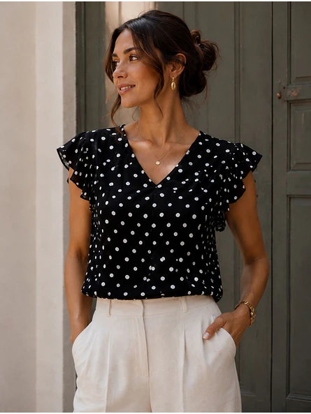 Blusa Lunares Escote V Vuelos Mujer 18