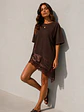 Polera Oversize Asimétrica Con Encaje Manga Corta Mujer - Miniatura 15