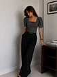 Polera Rayas Negra Escote Cuadrado Manga Abullonada Mujer - Miniatura 4
