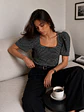 Polera Rayas Negra Escote Cuadrado Manga Abullonada Mujer - Miniatura 2