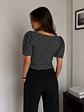 Polera Rayas Negra Escote Cuadrado Manga Abullonada Mujer - Miniatura 6