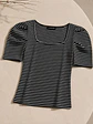 Polera Rayas Negra Escote Cuadrado Manga Abullonada Mujer - Miniatura 7